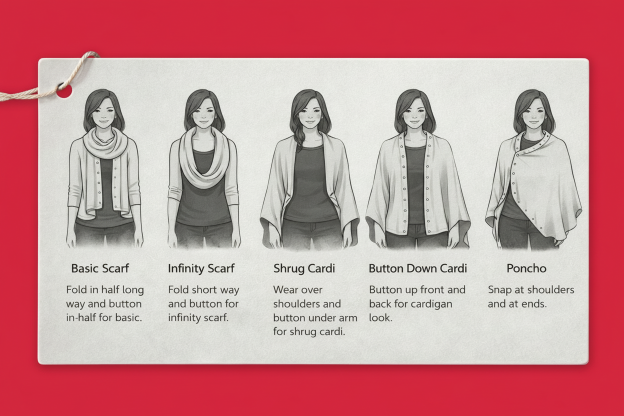Instructions for wearing versatile shawl   a pink background