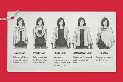Instructions for wearing versatile shawl   a pink background